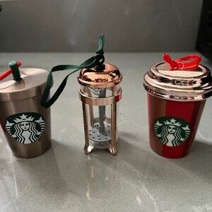 Set of 3 Starbucks Ornaments - Rose gold